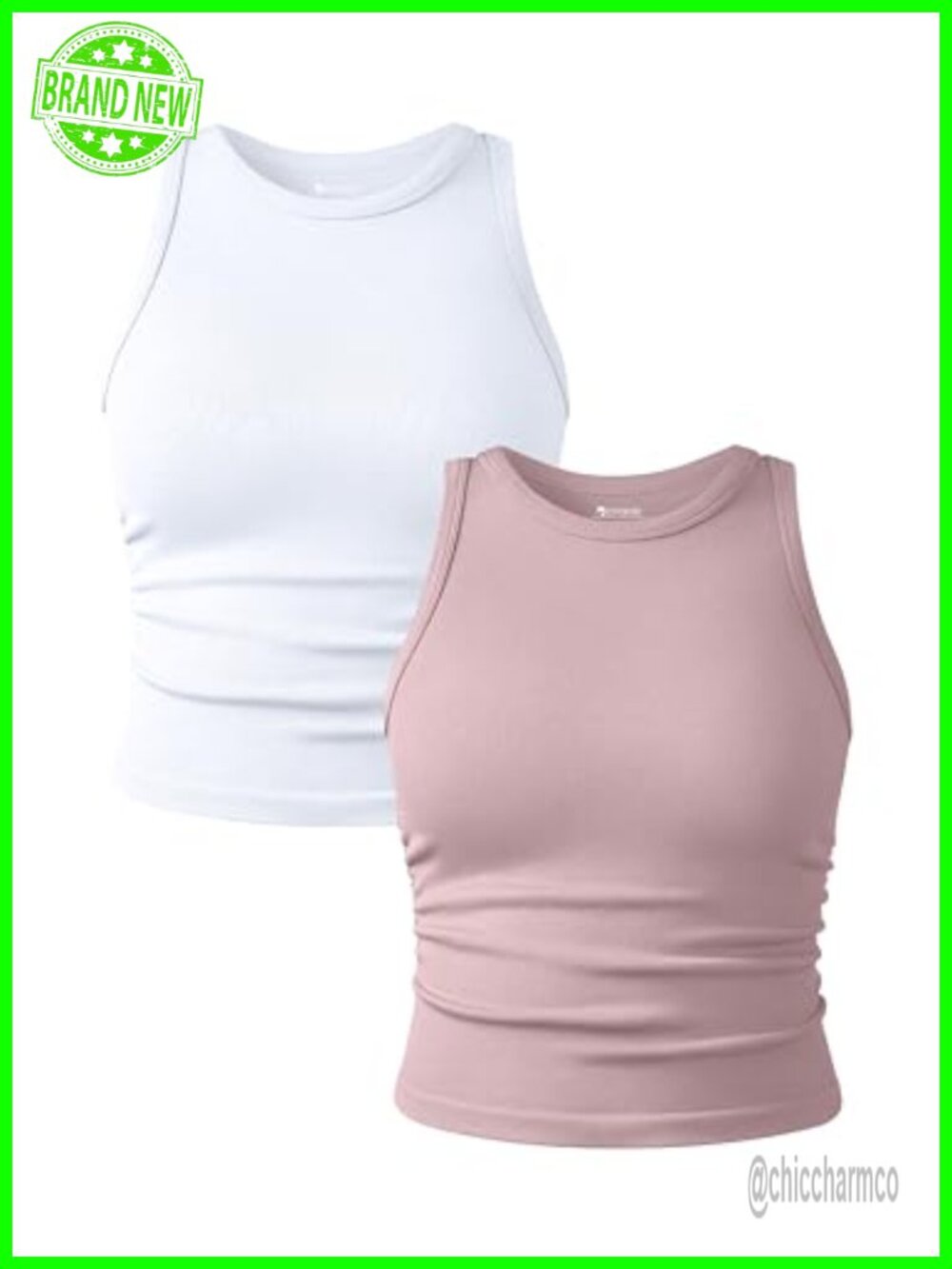 OQQ Women's 2 Piece Nylon Spandex Crop Tank Tops Crew Neck Yoga Camis